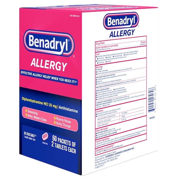 Benadryl Ultratab Allergy Antihistamine Tablets 120 Tablets, PK12